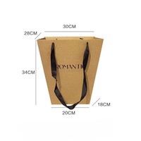 Vente en gros logo personnalisé trapézoïdal rectangle marron bouquet sac en papier de carton sac à main d'emballage de fleurs