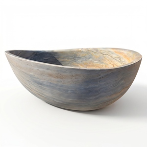 Baignoires ovales modernes sur mesure de luxe en travertin gris argenté exclusif, autoportantes pour salle de bain, villa, hôtel, maison - Product Image 2