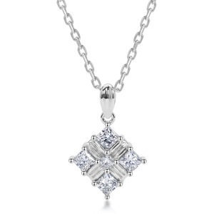 Kalung Liontin Pertunangan Geometris Berlian Buatan Laboratorium D VVS1 Potongan Princess Perak <span class=keywords><strong>Sterling</strong></span> 925 untuk Wanita - Product Image 1
