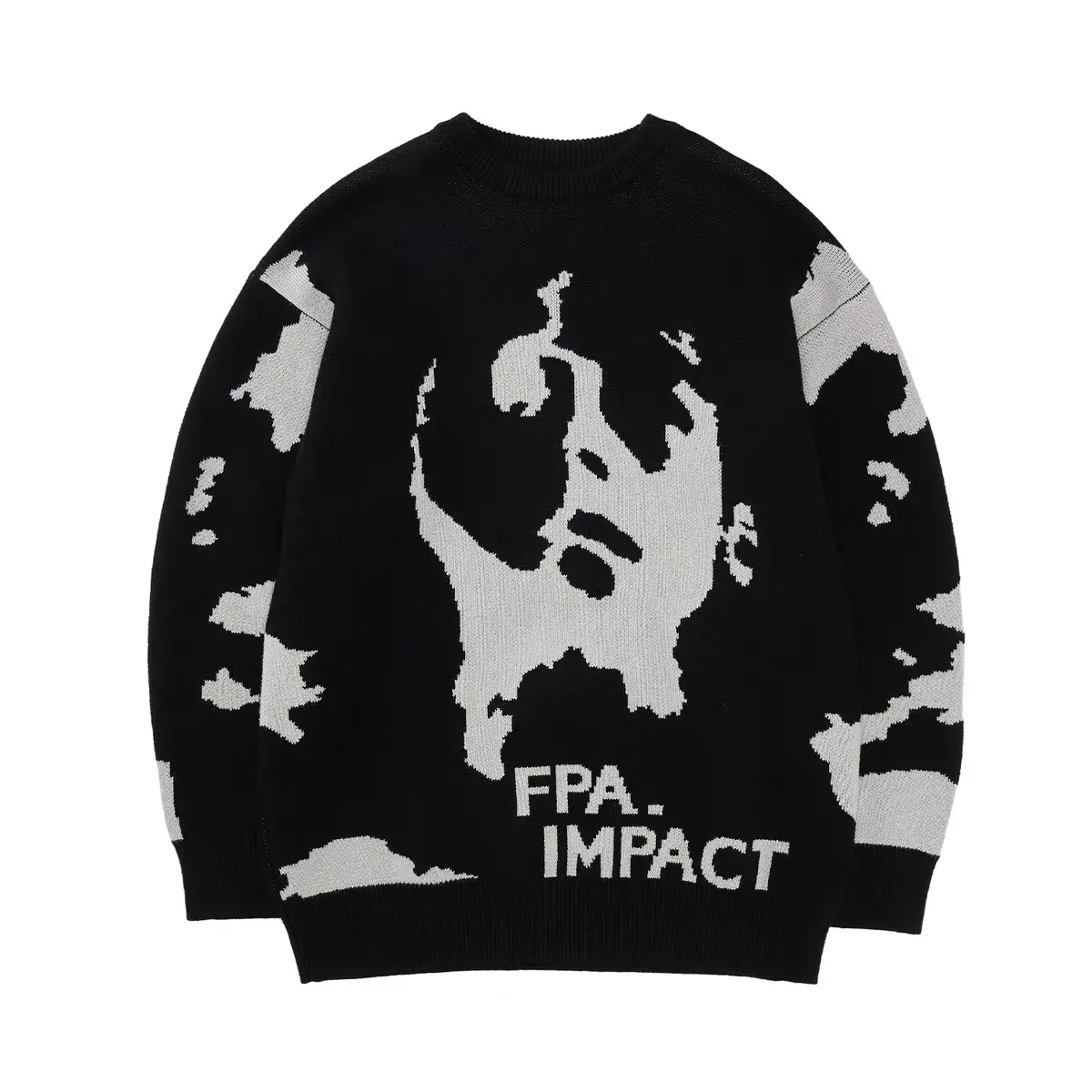 Luxury crew neck black plus size custom graphic knitted woven jacquard cotton sweater for men