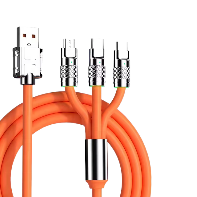 New 3 in 1 6A 120W USB Fast Charging Data Cable Zinc Alloy Silicone PVC USB Fast Charging Cable for Cell Phone
