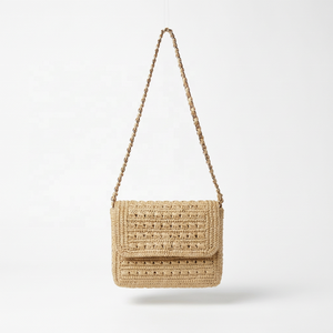 Fashion Beige Woven Raffia Crossbody <b>Shoulder</b> <b>Bag</b> with Tassel Adjustable <b>Strap</b> & Magnetic Closure for Beach Travel & Daily Use - Product Image 1