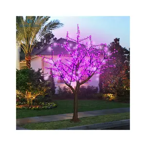 Artificial planta árvore gargen hotel decoração colorida luz acima à prova de fogo grande exterior levou artificial cerejeira flor árvores