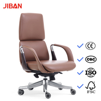 Chaise de bureau exécutive contemporaine en cuir, hauteur réglable, pivotante, inclinable, base en alliage d'aluminium, accoudoirs fixes, pour bureau à domicile