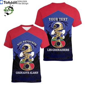 Maillot de football personnalisé avec logo unique, drapeau haïtien, Coupe du monde 2026, T-shirt pour homme à col en V - Product Image 1