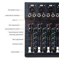 Console de mixage professionnelle 7 canaux avec écran LCD, fonctions d'enregistrement Bluetooth USB - Contrôleur DJ pour scène et studio de podcast