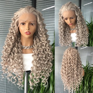 Pelucas sintéticas premium Futura Fibra al por mayor HD 13*4 con encaje frontal, 350g, color gris <span class=keywords><strong>abuela</strong></span>, rizos pequeños, acabado mate, resistentes al calor para mujer - Product Image 3