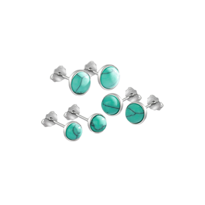 925 Sterling <b>Silver</b> Turquoise <b>Stud</b> <b>Earrings</b> Round Bezel <b>Set</b> Minimalist Everyday Wear Unisex Jewelry - Product Image 3