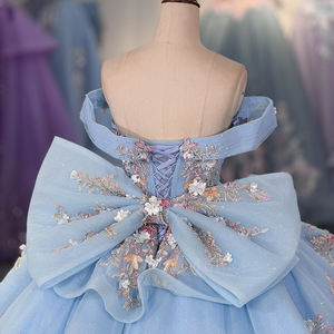 Vestido de Quinceañera Azul Celeste Dy1345 con Apliques de Encaje y Chifón Natural para Niñas de 15 Años, Vestido de Princesa con Color Personalizable - Product Image 2