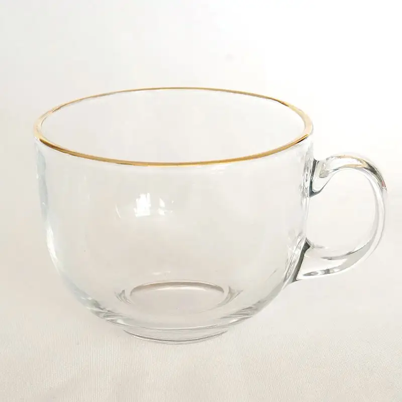 16oz sữa thủy tinh ngũ cốc ăn sáng vàng rim rộng miệng nhà bếp Tabletop drinkware thả xử lý tùy chỉnh kích thước cà phê hiện tại