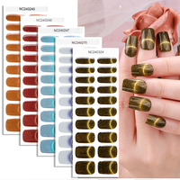 Bandes de vernis gel semi-durcies pour ongles, design œil de chat dynamique brillant, couleur unie, couverture complète, à polymériser sous lampe UV