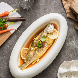 Grande assiette ovale en céramique blanche épaissie, plat profond en porcelaine pour fruits <span class=keywords><strong>de</strong></span> mer, idéal pour la cuisson à la vapeur du poisson entier, mariage, écologique - Product Image 1