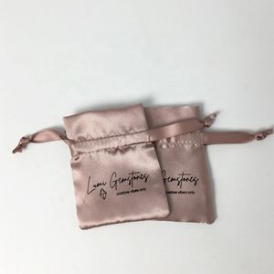 Custom logo Printed Small Satin Gift Bags pink Soft Jewelry Wedding Pouch for Packaging logo Custom - Product Image 5