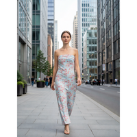 Robe longue en mousseline de soie bleu clair à imprimé floral numérique, sans bretelles, avec taille naturelle, pour femme, idéale pour les soirées et les fêtes, lavable