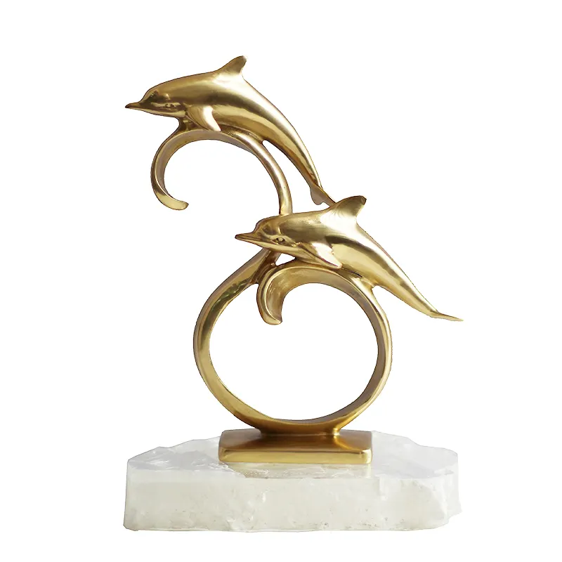 Nodic weiß grün Kristall luxus Messing skulptur delphin metall handwerk hause dekoration stücke