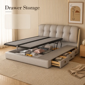 <span class=keywords><strong>Letto</strong></span> contenitore imbottito in ecopelle con testiera trapuntata a rombi, finiture <span class=keywords><strong>oro</strong></span>, sollevamento idraulico 50 cm, 3 cassetti, Queen/King - Product Image 4
