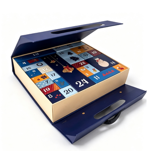 Caja de Regalo de Calendario de Adviento Azul Navideño con 24 Cajones Individuales, Asa e Impresión Personalizada - Product Image 1