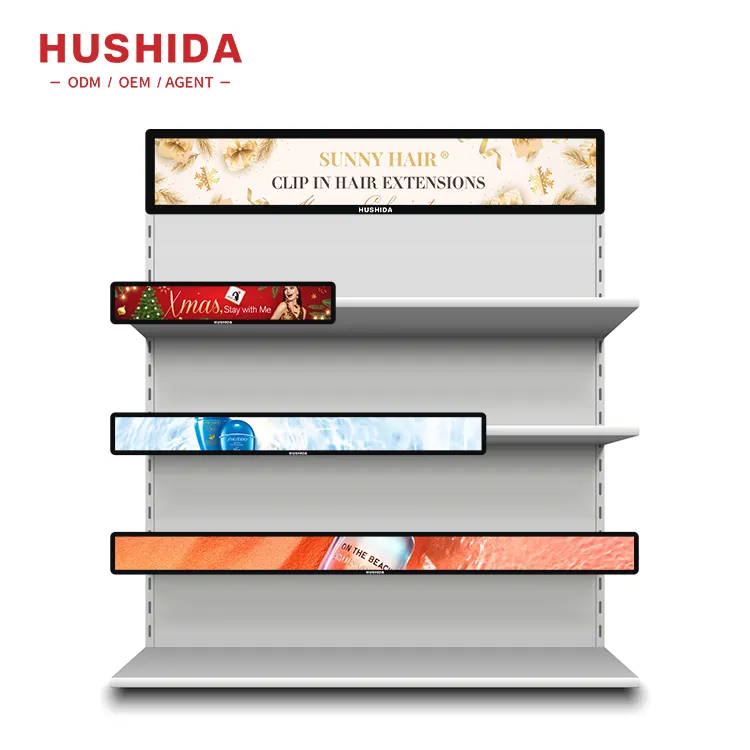 HUSHIDA ultra estante borde pantalla red publicidad Monitor reproductor multimedia señalización ldigital barra estirada pantalla de publicidad LCD