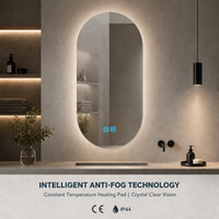 Miroir de salle de bain intelligent LED ovale moderne Joystar OEM avec éclairage rétroéclairé, 35x70cm, dimmable 6000K, écran tactile avec 2 crochets