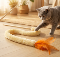 Jouet pour chat : Baguette à chatouiller longue avec clochette et plumes pour le jeu des chats