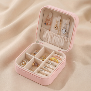 Estuche de Viaje Portátil y Sencillo de Cuero PU para Joyas, Elegante Organizador de Anillos, Collares y Pendientes para Chicas - Product Image 1