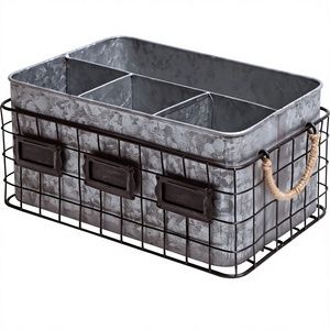 Galvanized Metal Storage <b>Caddy</b> With 5 Compartments Industrial Style Rectangular Basket For <b>Kitchen</b> Utensil Organizer - Product Image 2