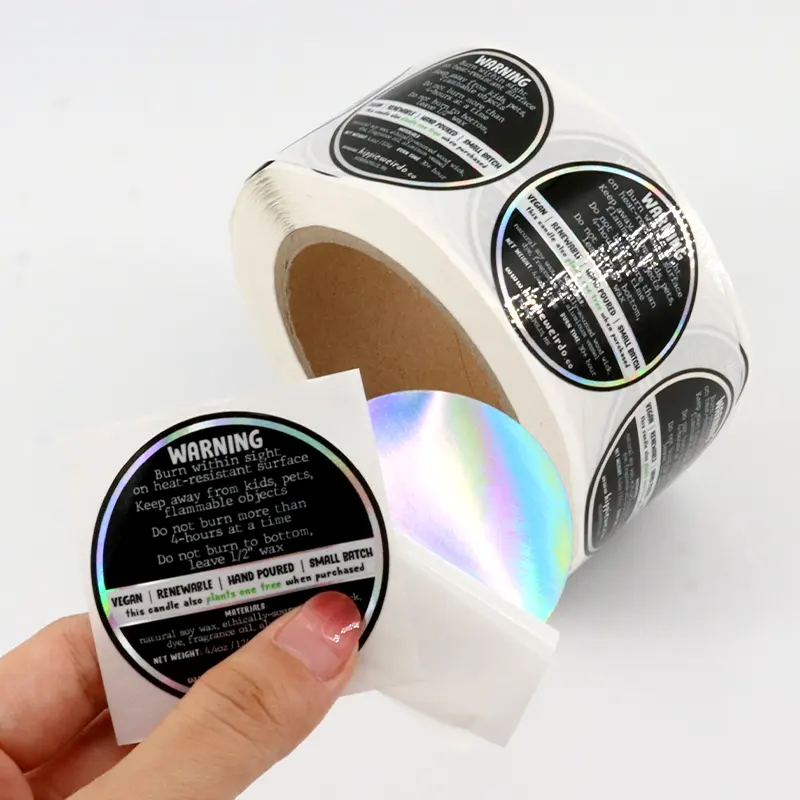 Không thấm nước Holographic Vinyl dính nến Jar nhãn biểu tượng tùy chỉnh cảnh báo sticker cho nến