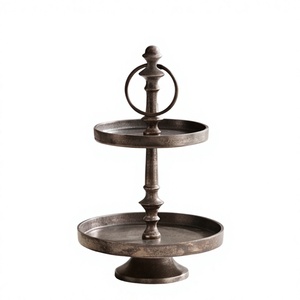 Wholesale Vintage Silver Finish <b>Two</b> <b>Tier</b> Serving Tray Round <b>Cake</b> <b>Stand</b> Dessert Fruit Display <b>Stand</b> Event Table Centerpiece - Product Image 1