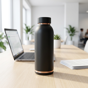 Minimalist Black <b>Stainless</b> <b>Steel</b> <b>Water</b> <b>Bottle</b> With Copper Accents Portable Office Use - Product Image 1