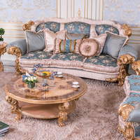 Hand geschnitzte antike Massivholz-Drei-Personen-Wohnzimmer-Sofaecke im europäischen klassischen Stil mit Leder material