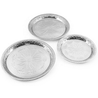 Ensemble de plaques antiques gravées florales Chargeur décoratif en acier inoxydable Plateau de service alimentaire pour dîner, mariage, hôtel et restaurant