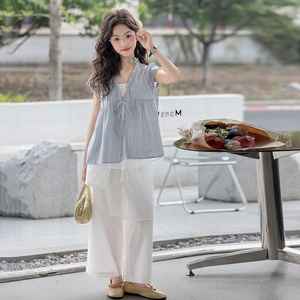 Ensemble élégant deux pièces : haut à manches courtes et pantalon large <span class=keywords><strong>pour</strong></span> grande fille – Idéal <span class=keywords><strong>pour</strong></span> l'été, décontracté, quotidien, et activités de plein air - Product Image 2