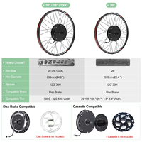 Kit de conversion de vélo électrique avec moteur de moyeu CC sans balais 48V 1000W pour roues 26, 27,5 pouces et 700C, avec écran LCD