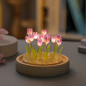 Diy hecho a mano tulipán lámpara de mesa de <span class=keywords><strong>cristal</strong></span> luz de noche personalización bola de <span class=keywords><strong>cristal</strong></span> flor tulipanes Led luz de noche - Product Image 3