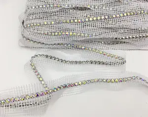 Chaîne en strass en métal à une rangée de bas doré tissu en maille de coupe des deux côtés dentelle pour chaussures