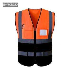 E-ROAD warna hitam pakaian keselamatan kerja reflektif visibilitas tinggi rompi keselamatan dengan saku