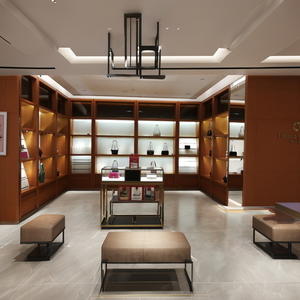 2024 cao cấp tùy chỉnh Bảo tàng đồ trang sức truy cập hiển thị Showcase bespoke Logo thiết kế nội thất thời trang với phong cách Bảng gỗ - Product Image 1