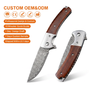 Couteau pliant Damas personnalisé avec logo, couteau tactique de poche pour l'extérieur, couteau utilitaire de camping, couteau à ouverture assistée, manche en bois DM038