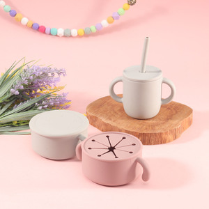 Silicone Snack <b>Bowl</b> for <b>Baby</b>, Toddlers - Drinking Training Cup with Lids and Soft Grip Handle Sippy Cups for Toddlers DIY - Product Image 3