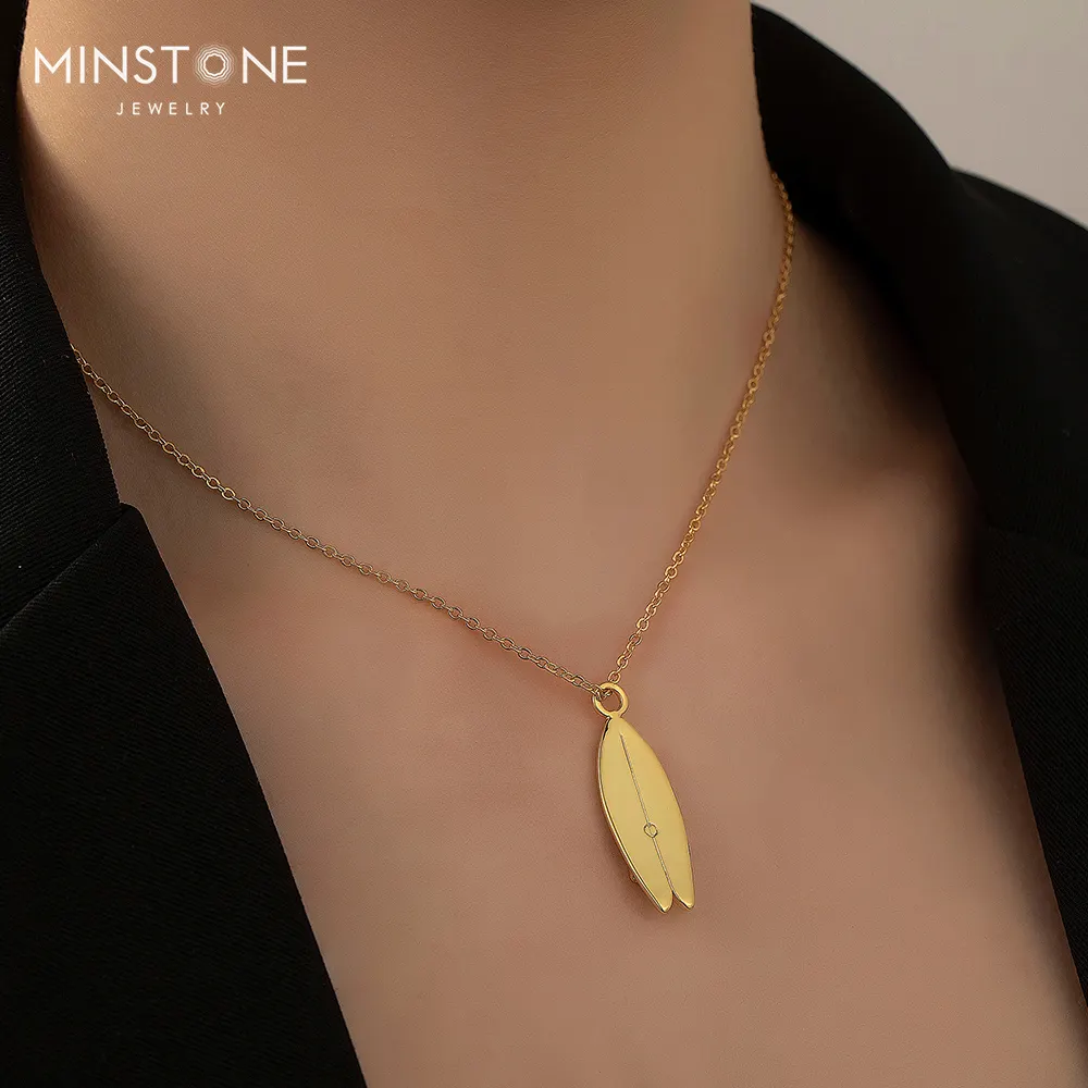 Minstone Custom Strand Vakantie Sieraden Vergulde Mini Belettering Gold Bar Zonnebril Surfplank Hanger Ketting Voor Vrouwen Meisjes