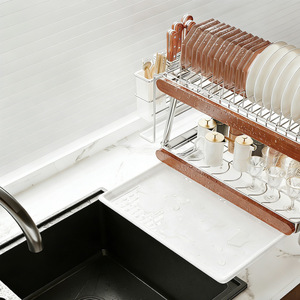 Égouttoir à vaisselle autoportant en acier inoxydable avec égouttoir intégré, style rétro, pour évier de cuisine, comptoir et accessoires de meuble - Product Image 4