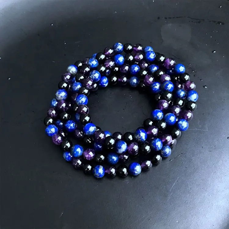 Véritable tourmaline noire naturelle lapis améthyste pierre précieuse guérison 8mm cristal perle ronde Bracelet extensible pierre de mode