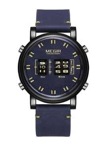 Montre pour homme avec affichage du compteur kilométrique sans aiguilles, cadran bleu marine, chronographe, boîtier noir, bracelet tendance - Product Image 2