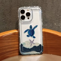 Coque de téléphone transparente souple et protectrice avec motifs créatifs de tortue de mer bleue, étoile de mer et vagues pour iPhone 18 17 16 15 14 13 Pro Max