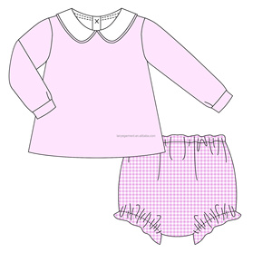 Set di stampa personalizzata per bebè Set lavorati a Micro quadretti abbinati per bambina Set di abbigliamento con colletto Peter Pan abiti <span class=keywords><strong>invernali</strong></span> da neonato - Product Image 1