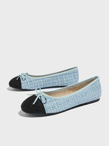 <span class=keywords><strong>Ballerine</strong></span> in Lino Traspirante per Donne, Bicolore Nero e Azzurro con Fiocco, <span class=keywords><strong>Scarpe</strong></span> Basse Comode - Product Image 4