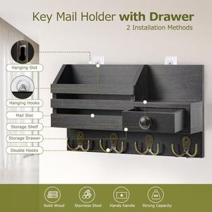 Wooden entryway <b>key</b> rack, wall-mounted mail and envelope organizer, solid wood umbrella and bag <b>hanger</b>. - Product Image 4
