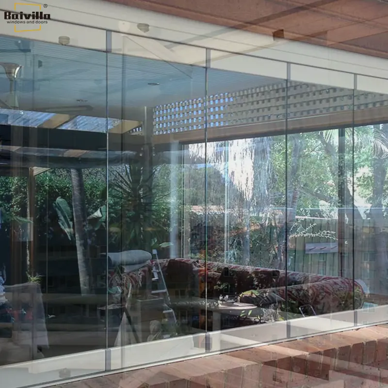 ヨーロッパフレームレスガラス窓スライディング折りたたみ窓ガラスカーテンバルコニー施釉システム強化ガラス