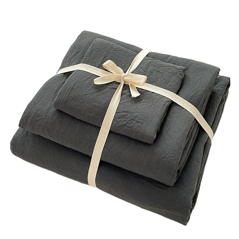 Four piece set of ultra soft pleated bed sheets