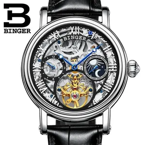 男士商务手表顶级品牌时尚手表Relogio Masculino BINGER男士手表机械自动时钟1171